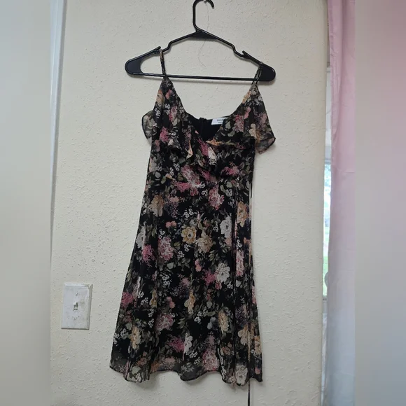 Bailey 44 Black Floral Ruffle Slip Mini Dress - Picture 2 of 6